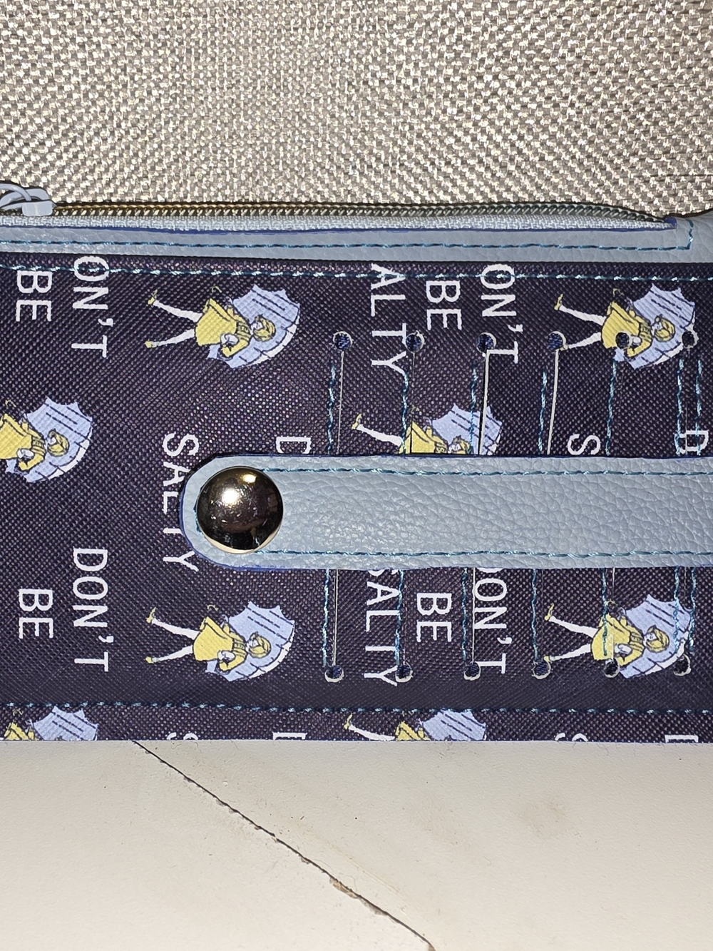 Handmade Navy Patterned Wallet with Light-Blue Trim